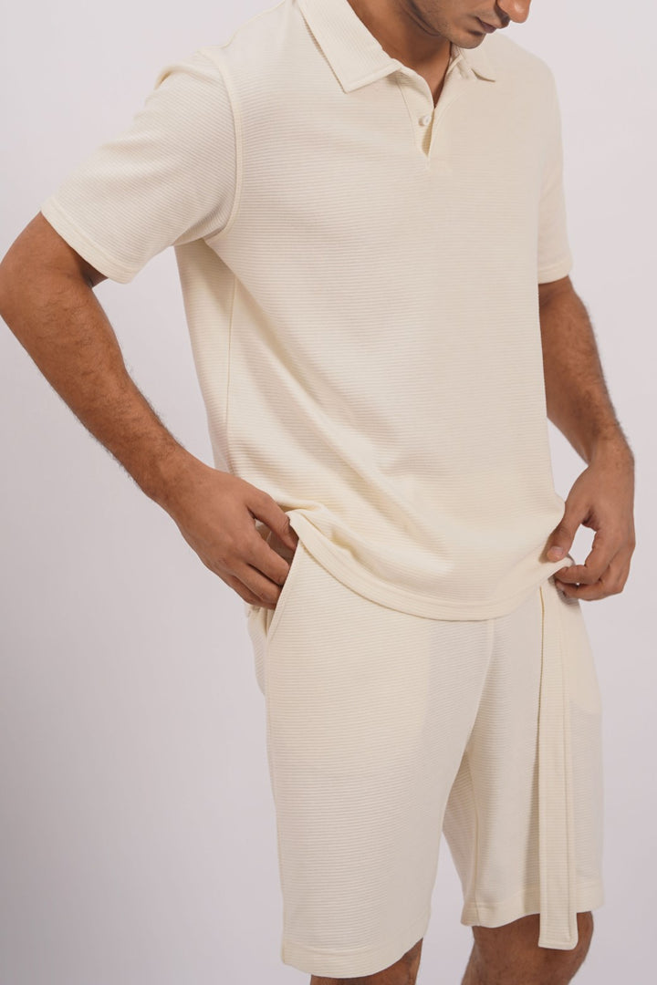 OAT WHITE KNIT POLO SHIRT