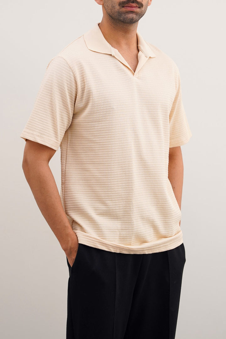 OAT WHITE TENCEL POLO SHIRT