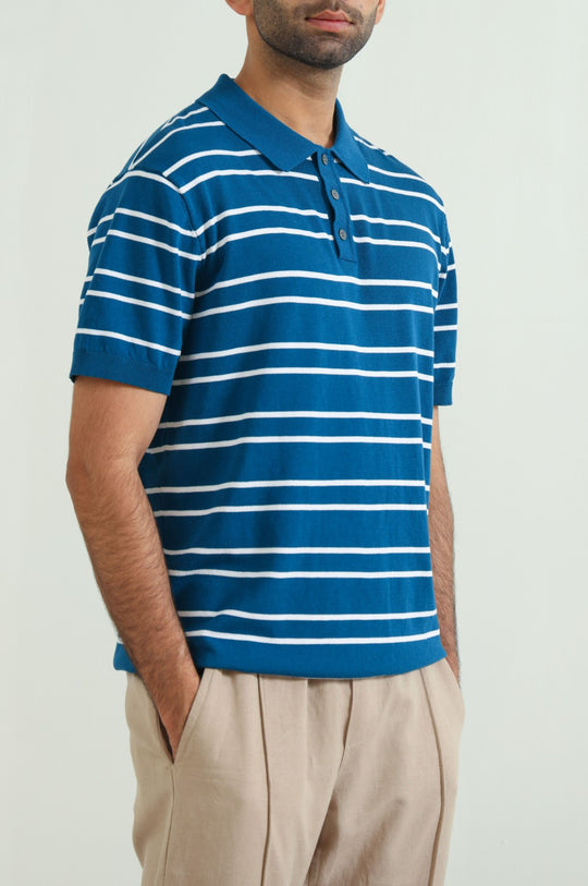 NAVY STRIPED POLO SHIRT