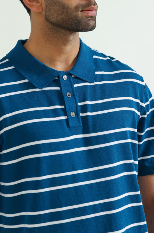 NAVY STRIPED POLO SHIRT