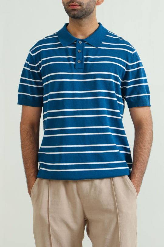 NAVY STRIPED POLO SHIRT