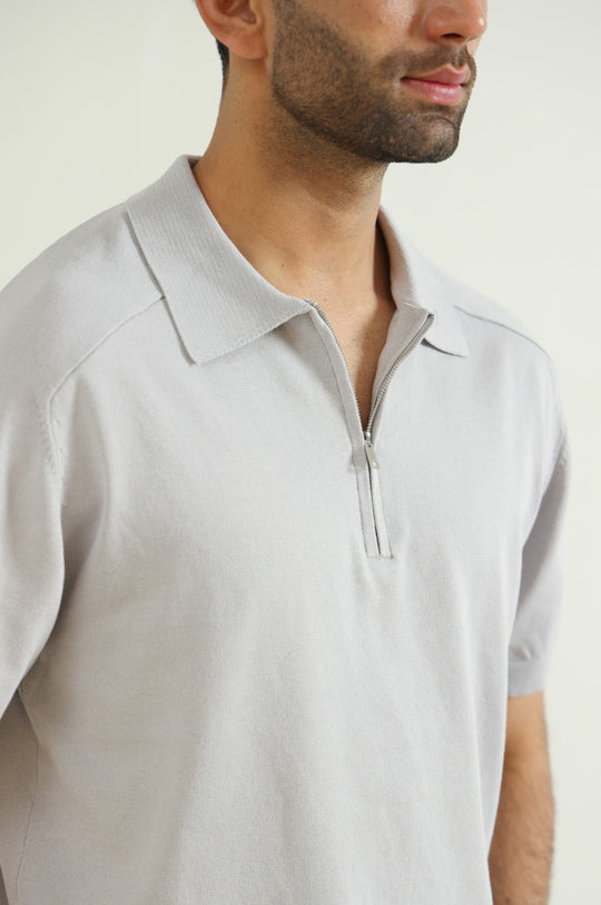 GREY KNIT POLO SHIRT
