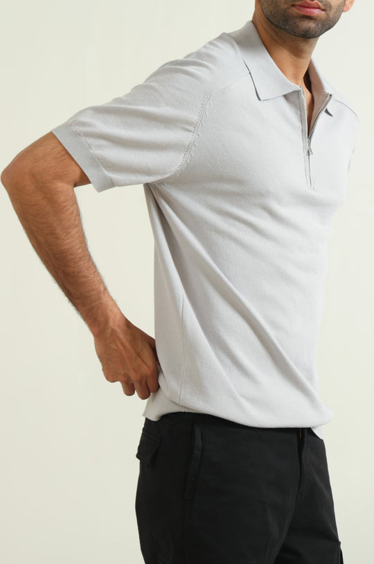 GREY KNIT POLO SHIRT