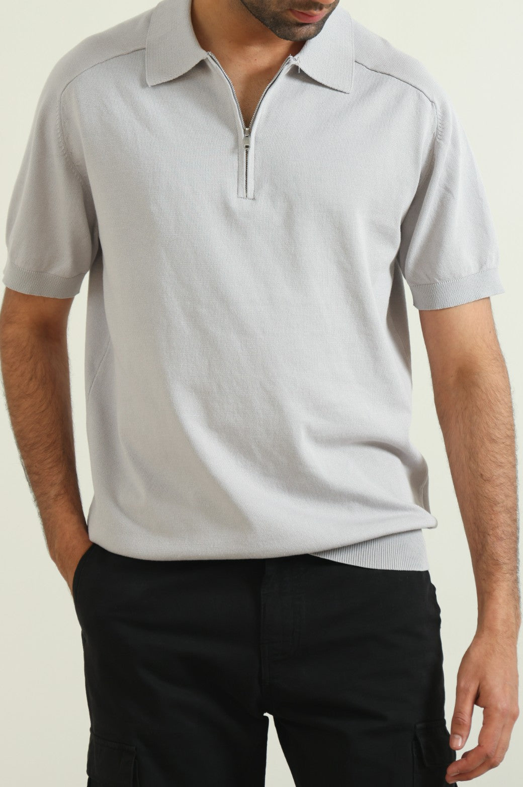 GREY KNIT POLO SHIRT