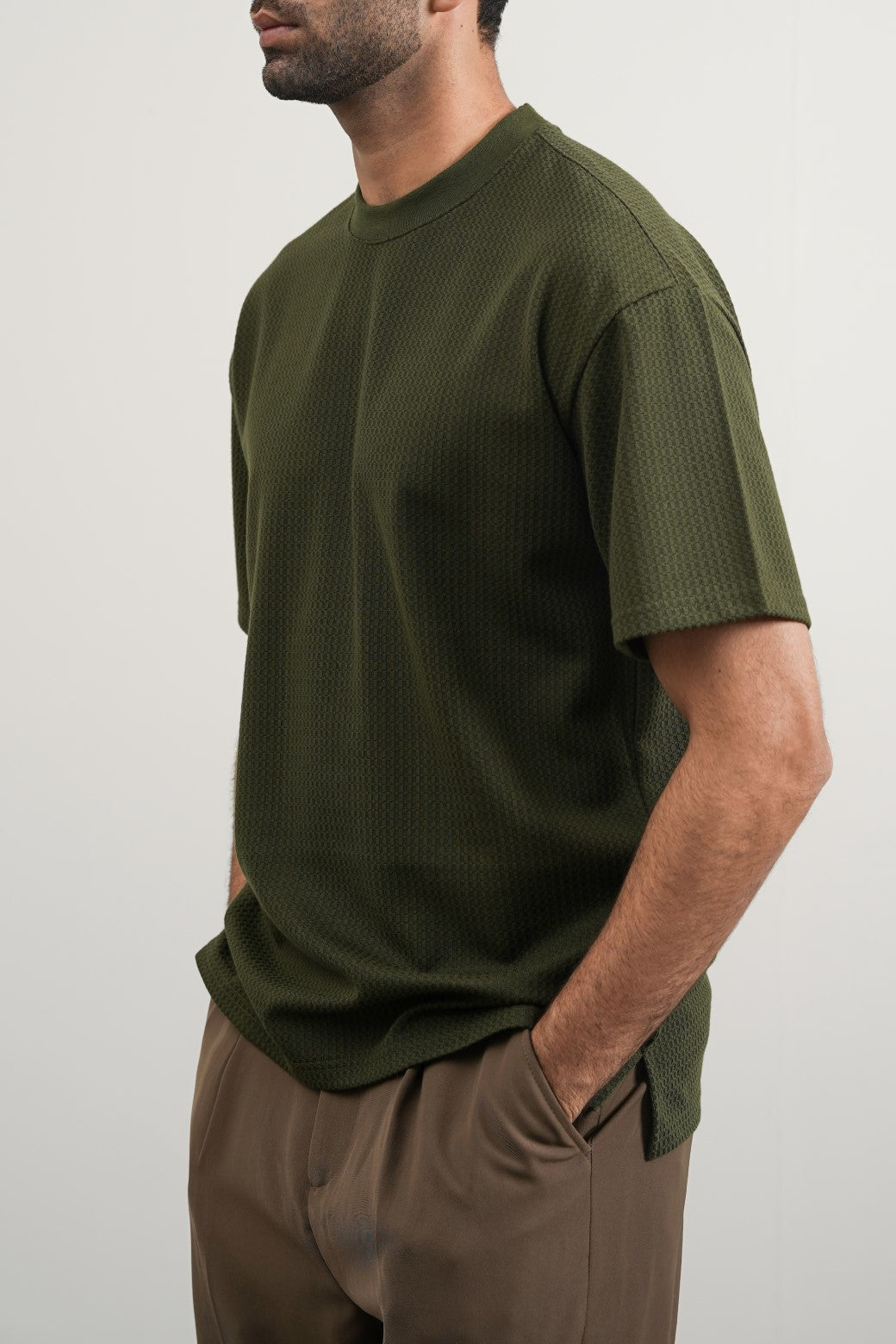 OLIVE JACQUARD TEE