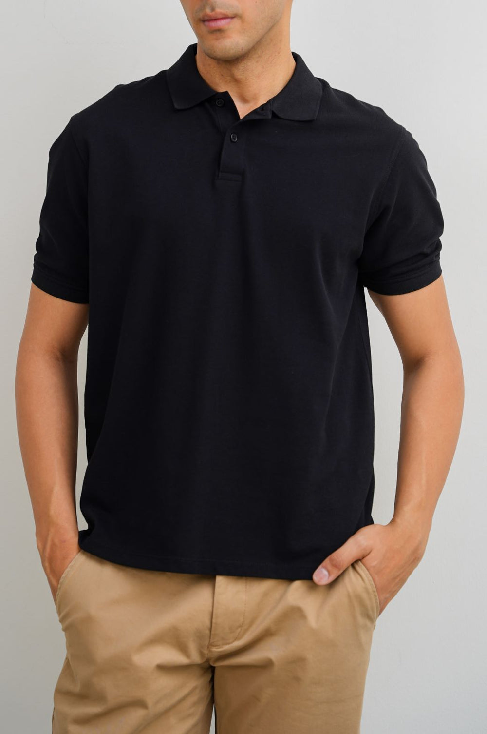 BLACK KNITTED POLO