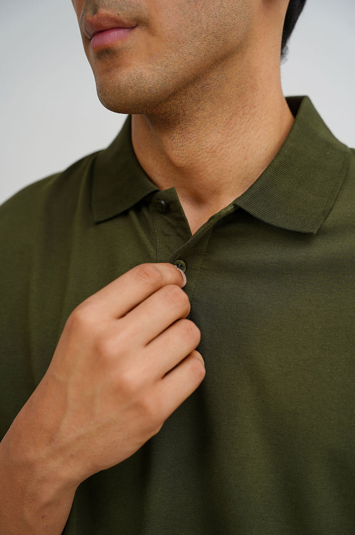 DARK OLIVE KNITTED POLO