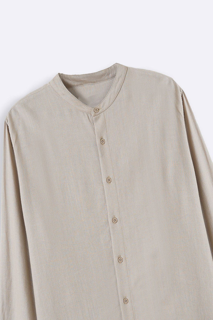 BEIGE BAND COLLAR SHIRT