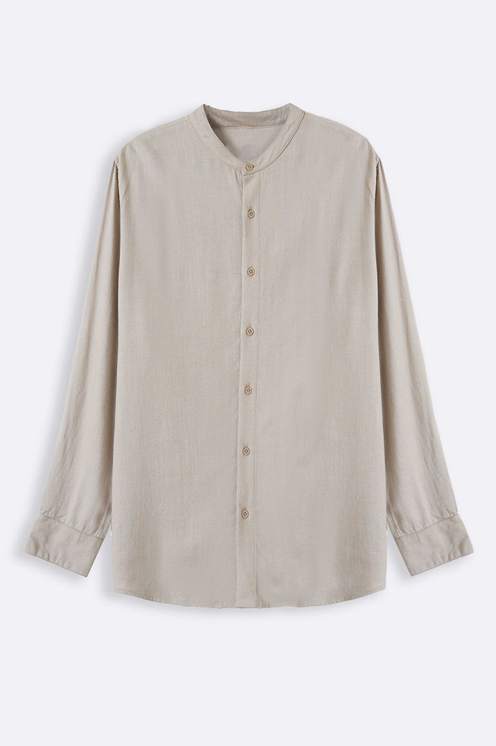 BEIGE BAND COLLAR SHIRT