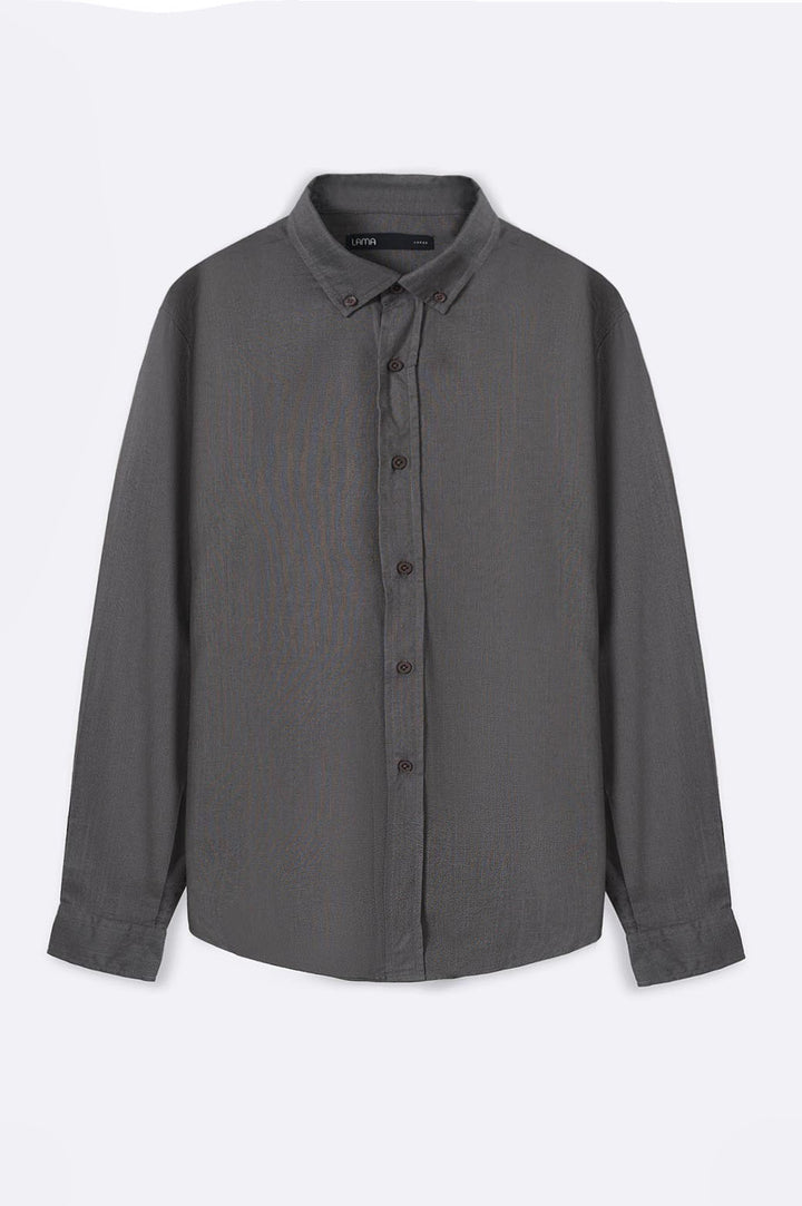 DARK GREY LINEN BUTTON COLLAR SHIRT