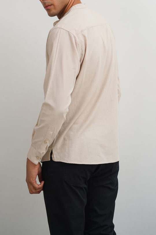 BEIGE BAND COLLAR SHIRT