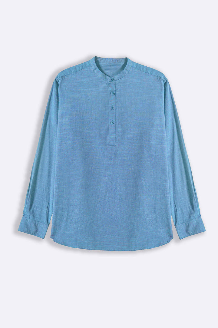 COBALT BLUE BAND COLLAR SHIRT