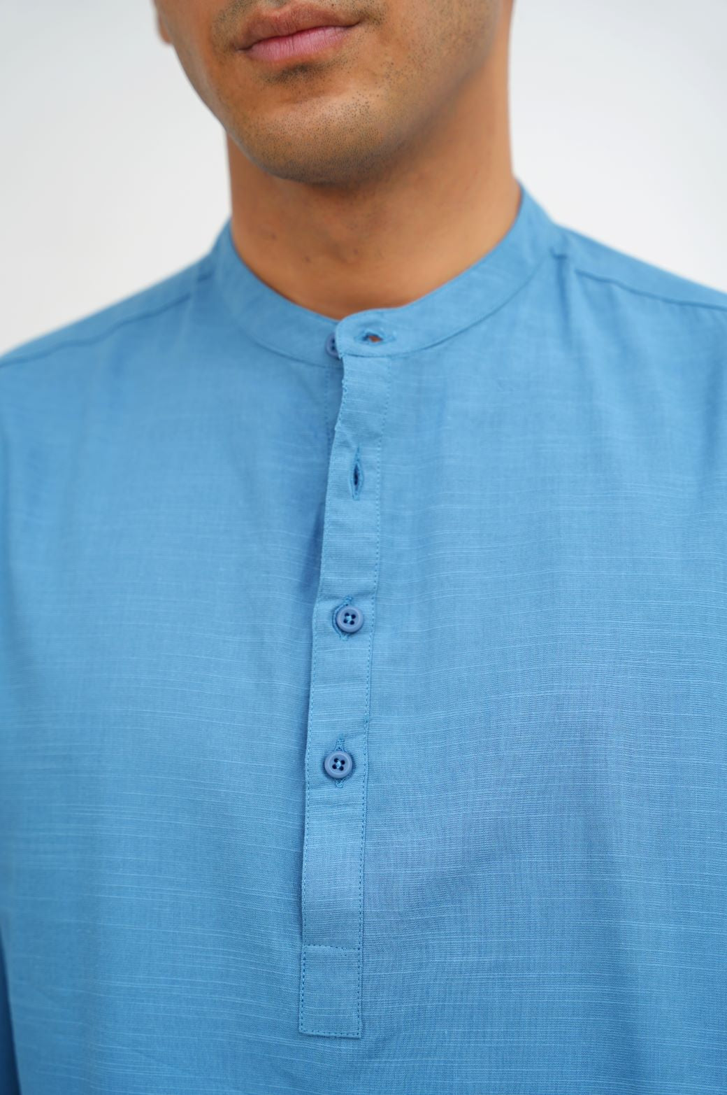 COBALT BLUE BAND COLLAR SHIRT