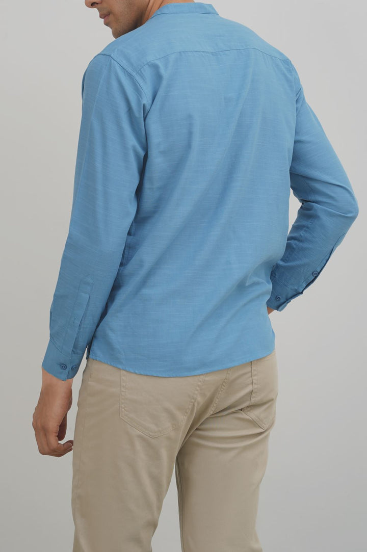 COBALT BLUE BAND COLLAR SHIRT