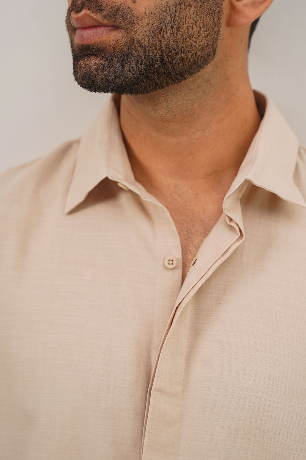 BEIGE OVERSIZE COTTON BLEND SHIRT