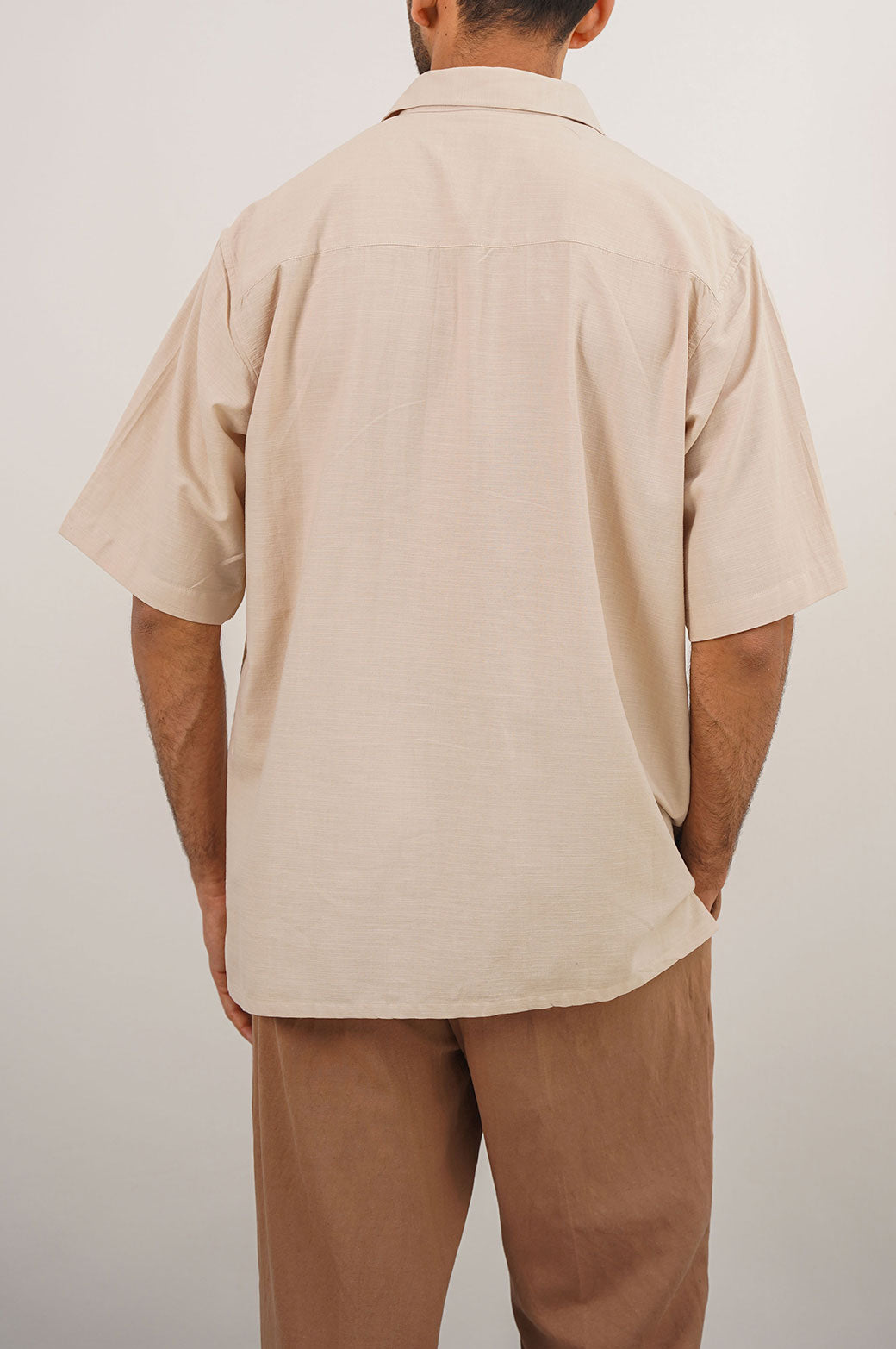 BEIGE OVERSIZE COTTON BLEND SHIRT