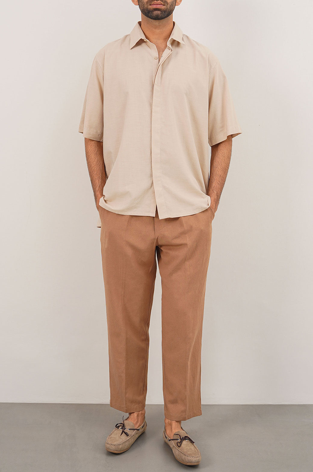 BEIGE OVERSIZE COTTON BLEND SHIRT
