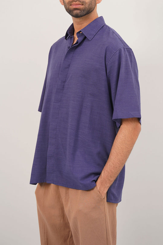 NAVY OVERSIZE COTTON BLEND SHIRT