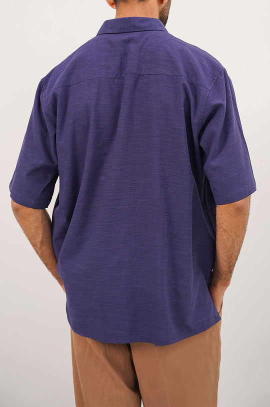 NAVY OVERSIZE COTTON BLEND SHIRT