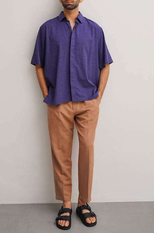 NAVY OVERSIZE COTTON BLEND SHIRT