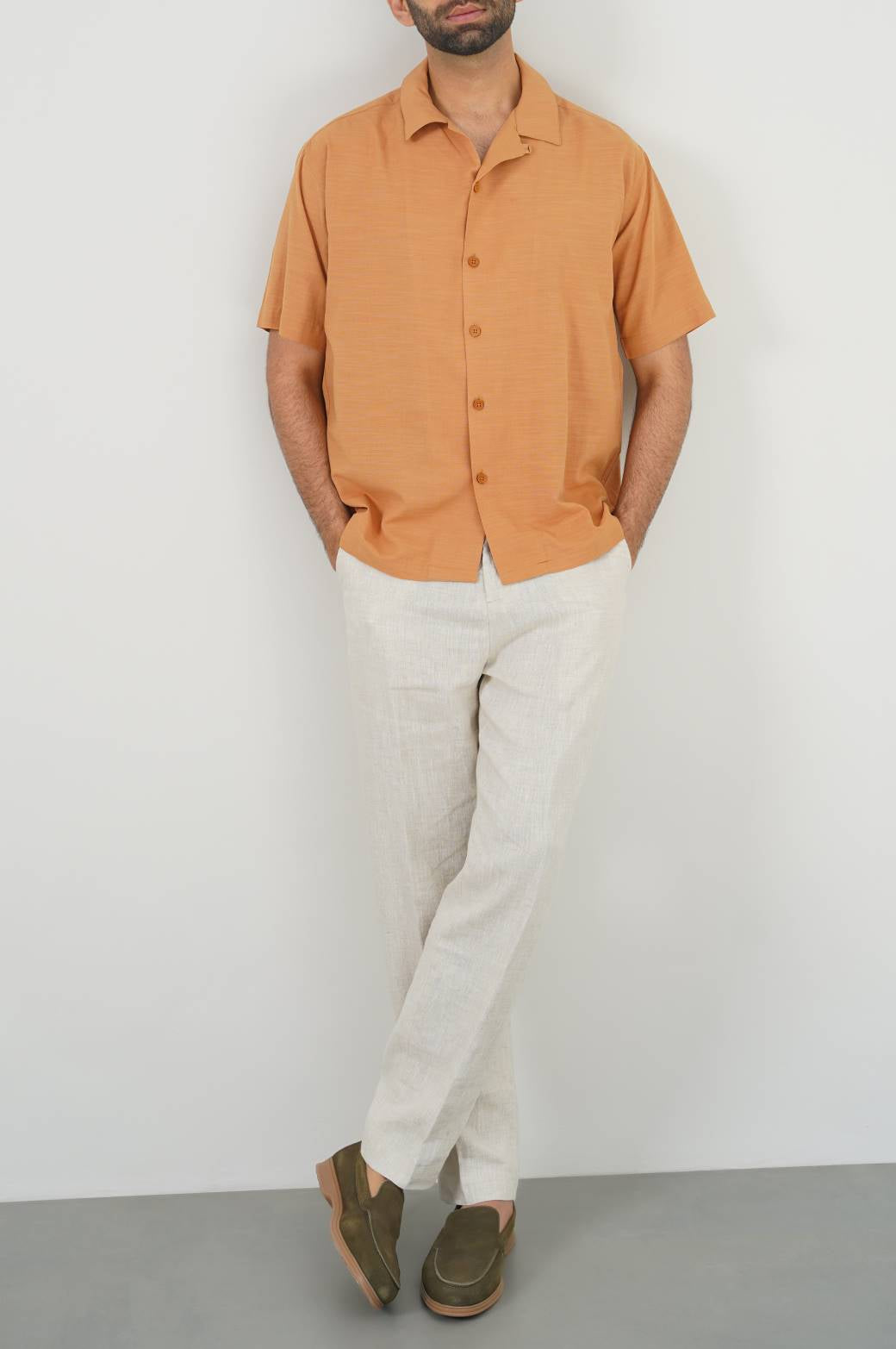 CAMEL COTTON BLENDED SAFARI SHIRT