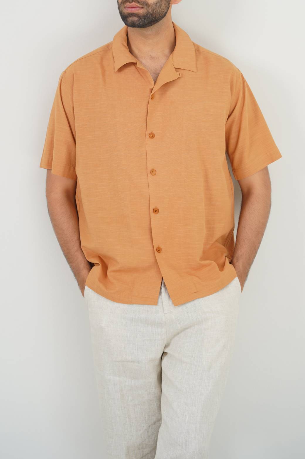 CAMEL COTTON BLENDED SAFARI SHIRT