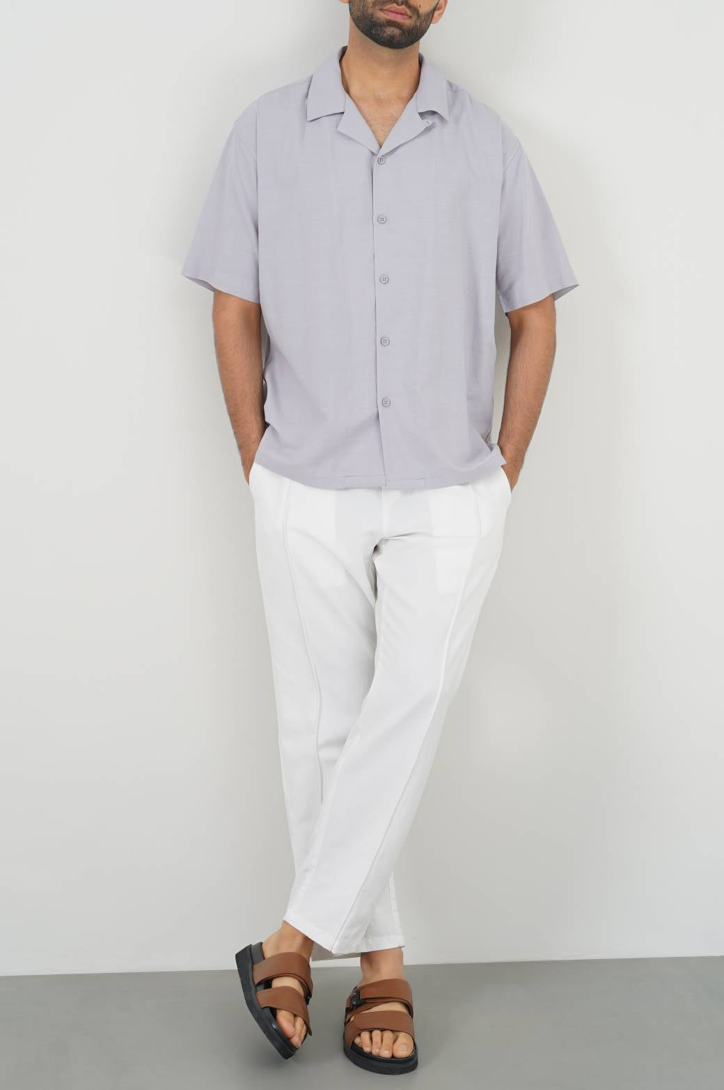 ICE BLUE COTTON BLENDED SAFARI SHIRT