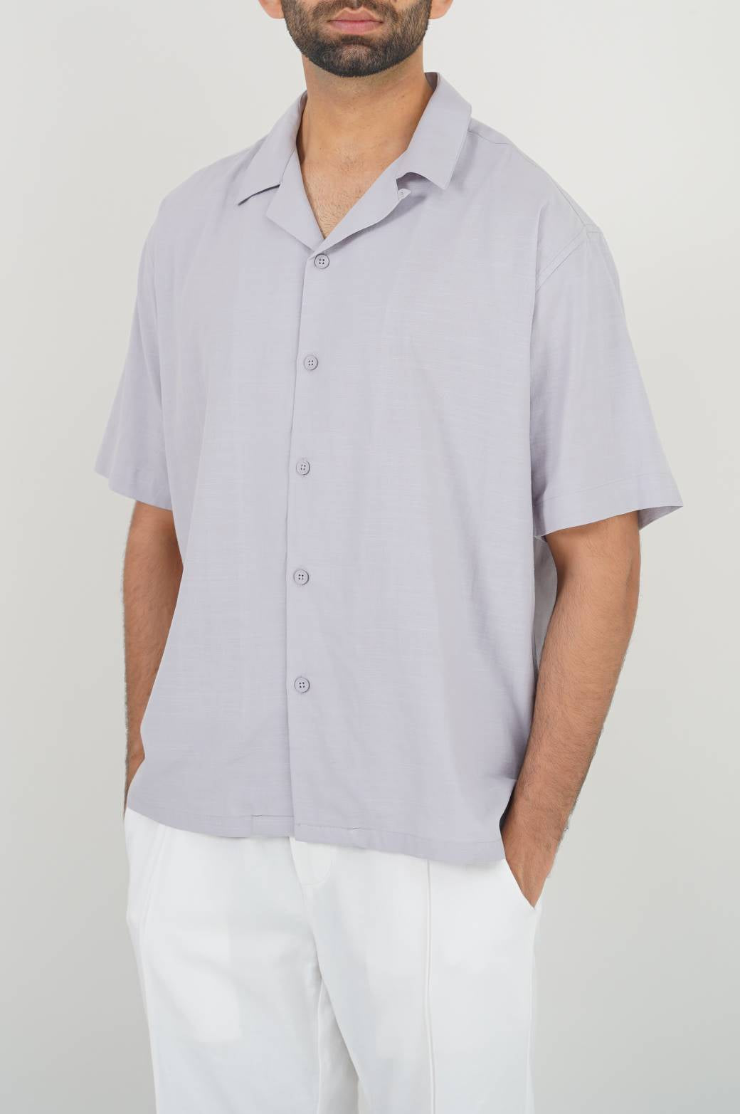 ICE BLUE COTTON BLENDED SAFARI SHIRT
