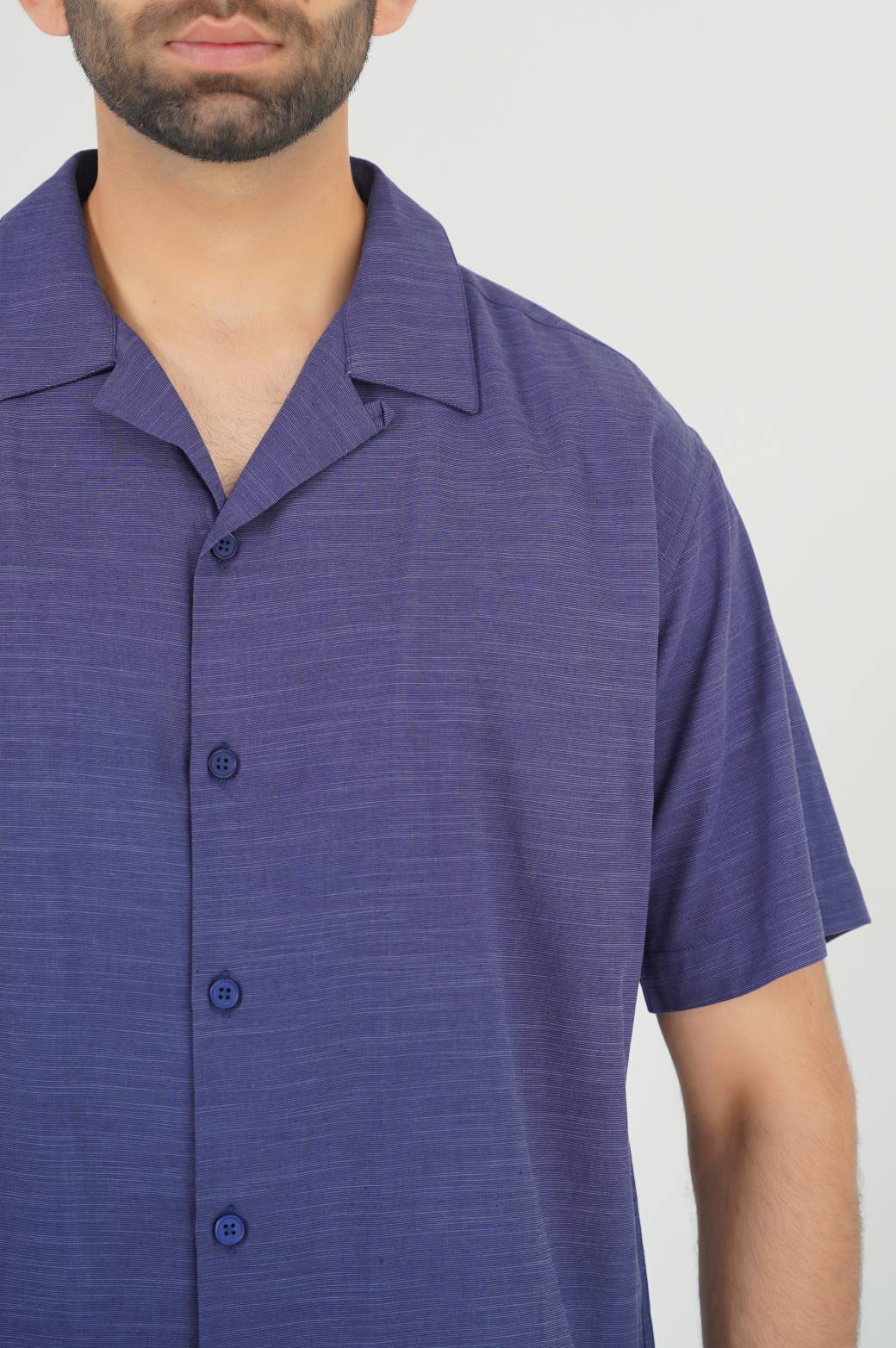 NAVY COTTON BLENDED SAFARI SHIRT