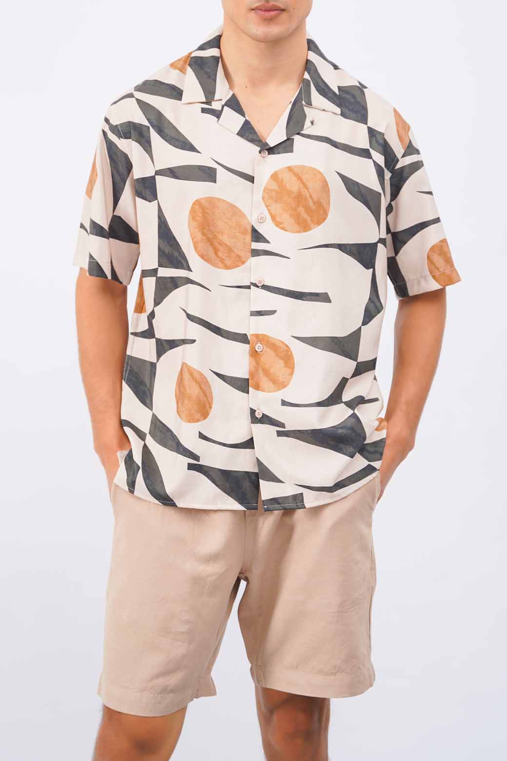 MULTI GEOMETRIC PRINT SAFARI SHIRT