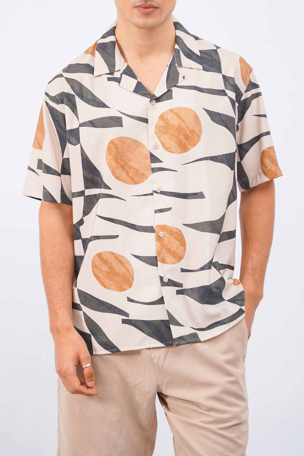 MULTI GEOMETRIC PRINT SAFARI SHIRT
