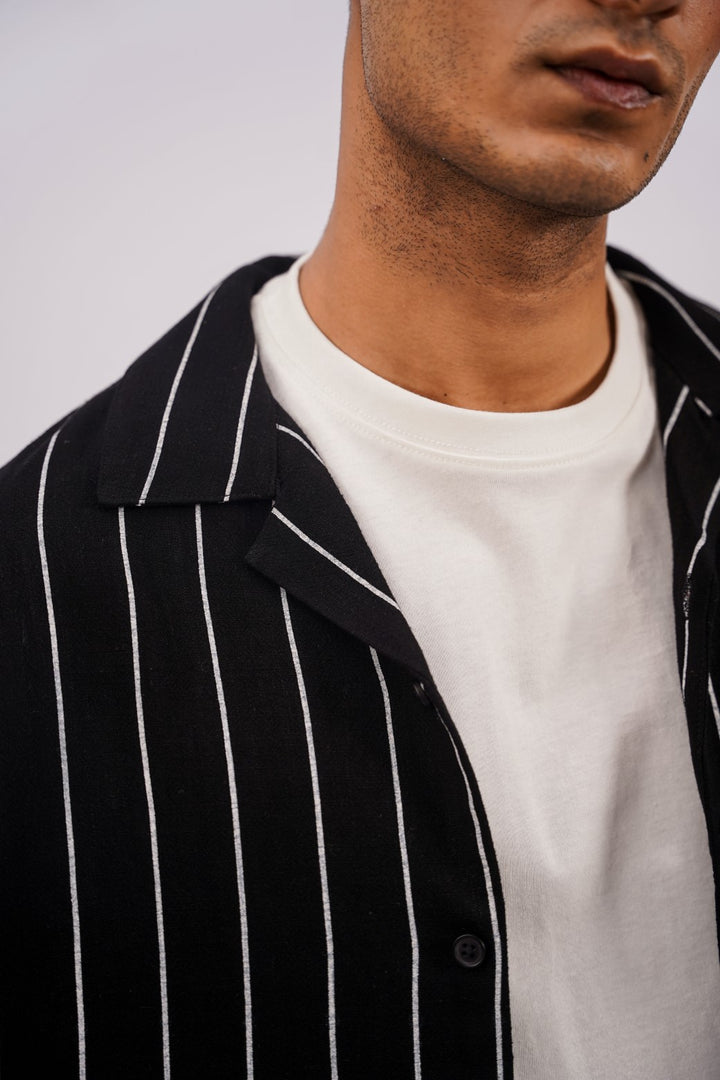 BLACK STRIPPED SAFARI SHIRT