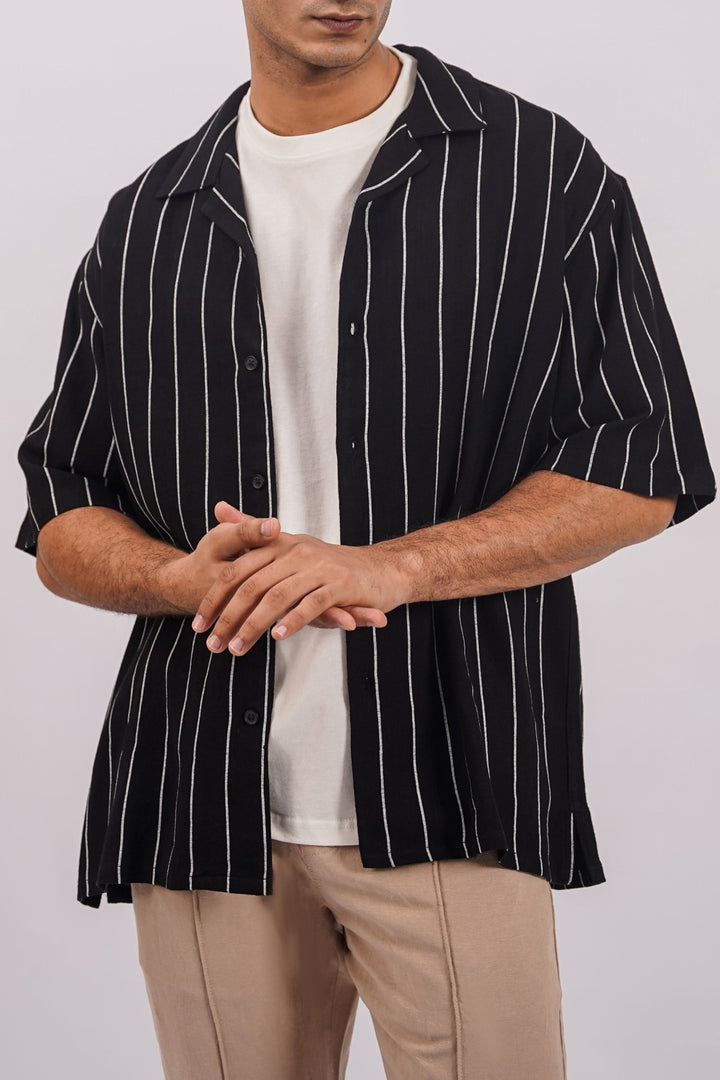 BLACK STRIPPED SAFARI SHIRT