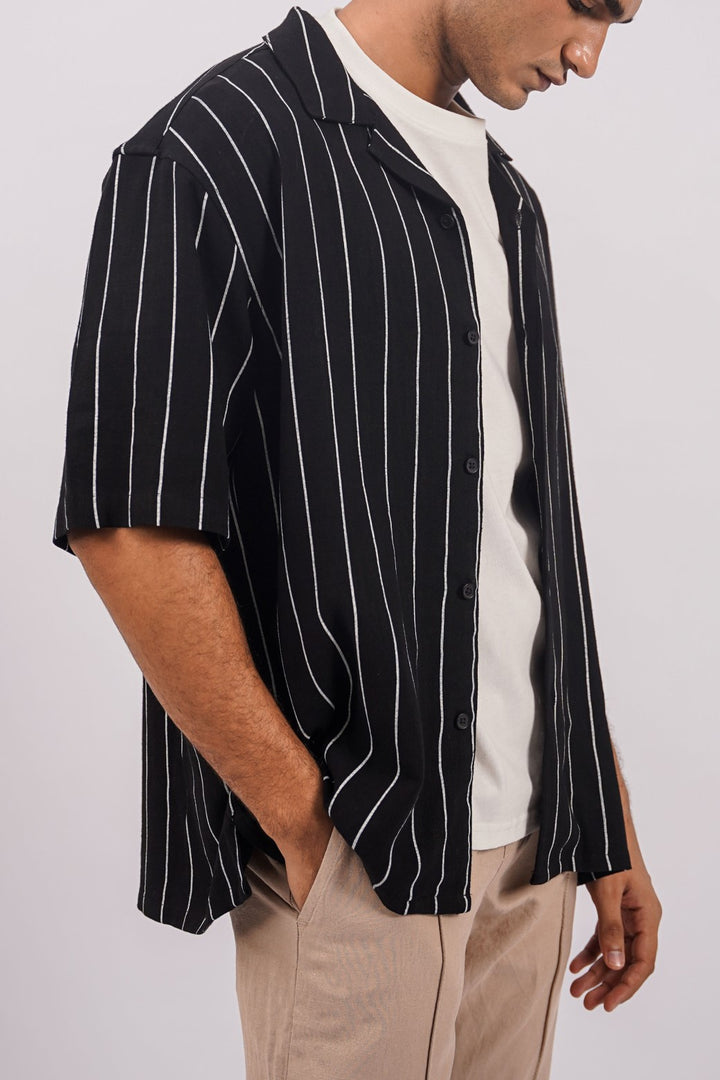 BLACK STRIPPED SAFARI SHIRT