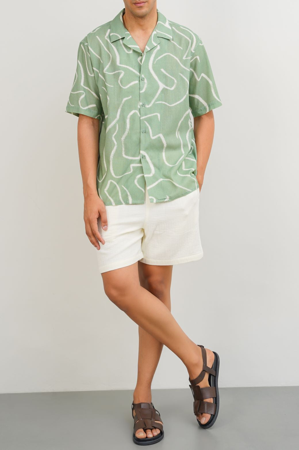 GREEN ABSTRACT FLOW SAFARI SHIRT