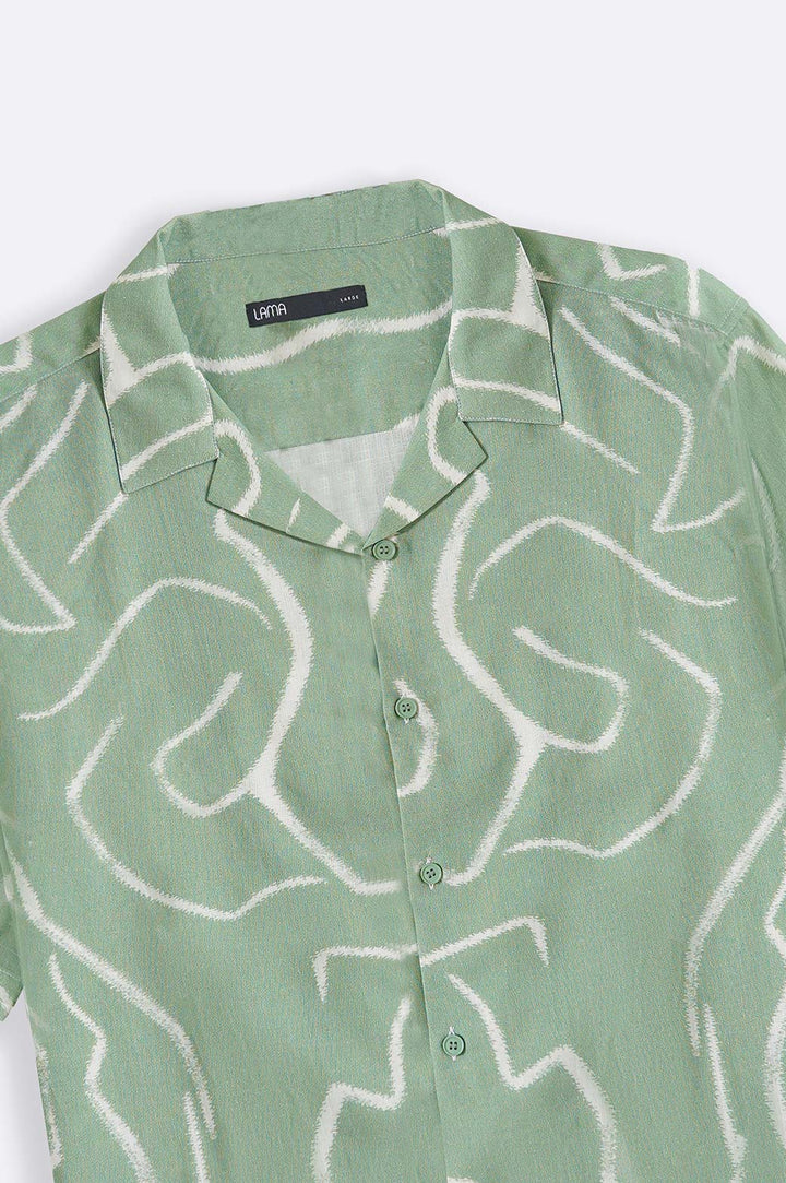 GREEN ABSTRACT FLOW SAFARI SHIRT