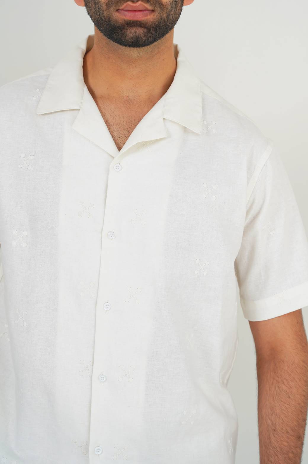 OFF WHITE LINEN EMBROIDERED SHIRT