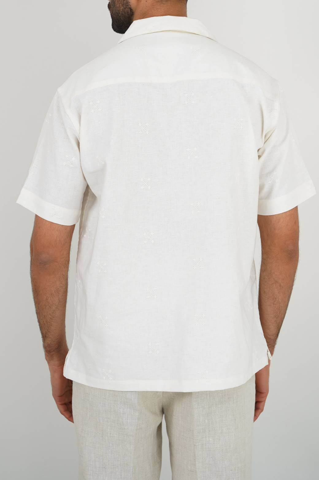 OFF WHITE LINEN EMBROIDERED SHIRT
