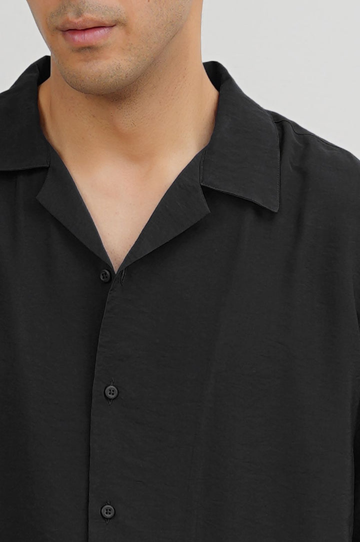 BLACK TEXTURED SAFARI SHIRT