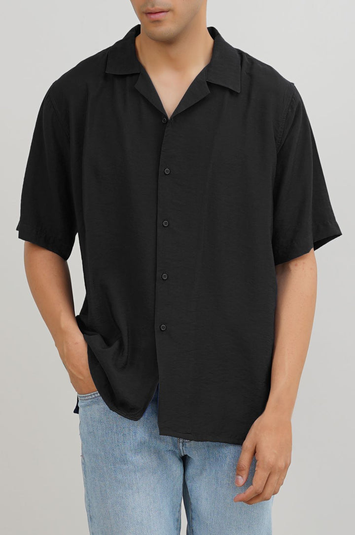 BLACK TEXTURED SAFARI SHIRT