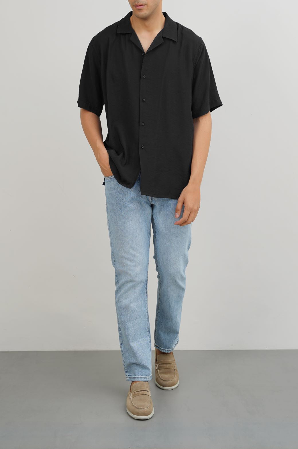 BLACK TEXTURED SAFARI SHIRT