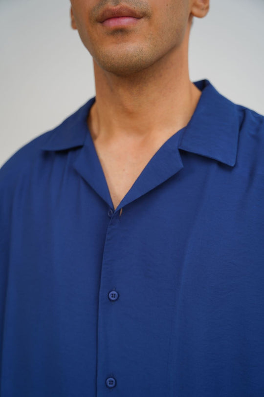NAVY TEXTURED SAFARI SHIRT