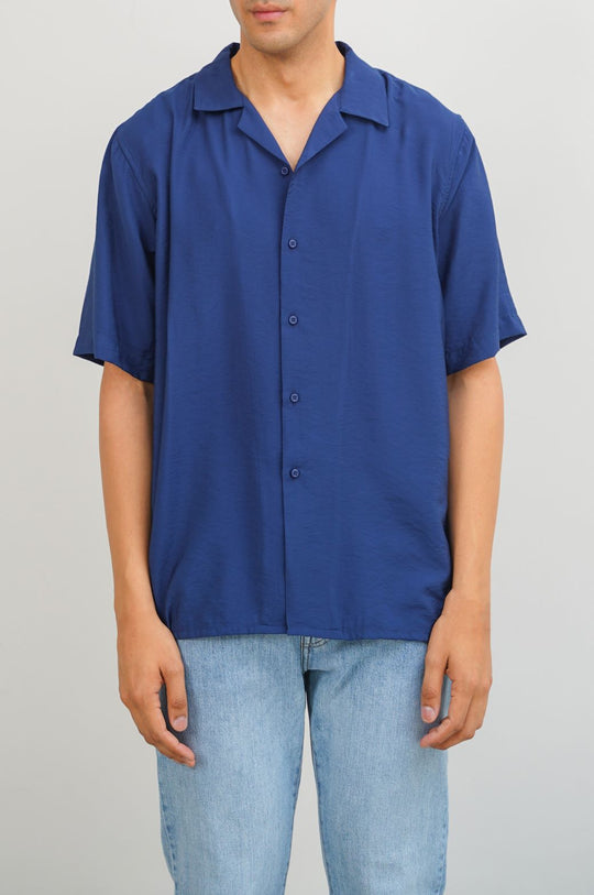 NAVY TEXTURED SAFARI SHIRT