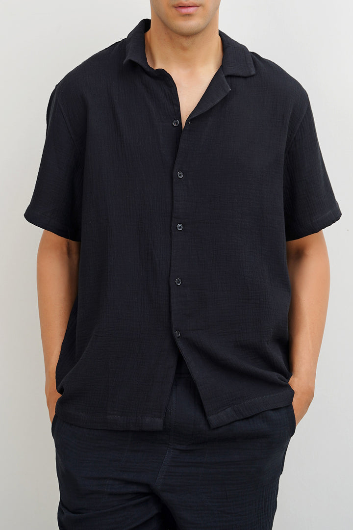 BLACK MUSLIN SAFARI SHIRT