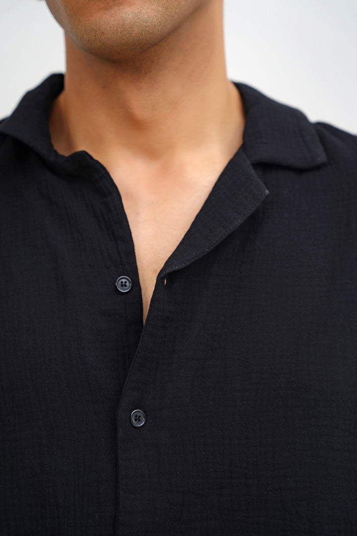 BLACK MUSLIN SAFARI SHIRT