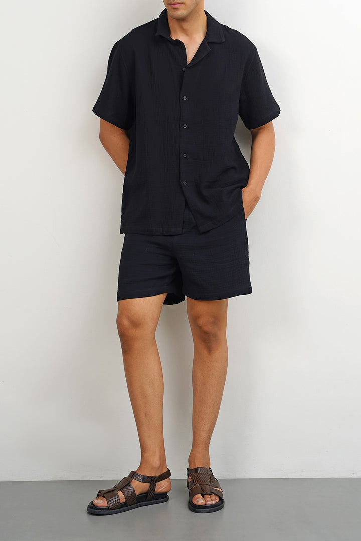 BLACK MUSLIN SAFARI SHIRT