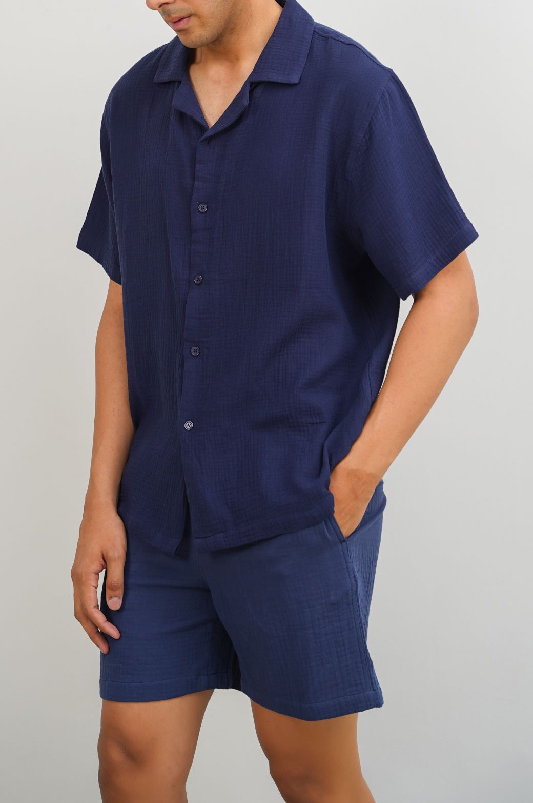 NAVY MUSLIN SAFARI SHIRT