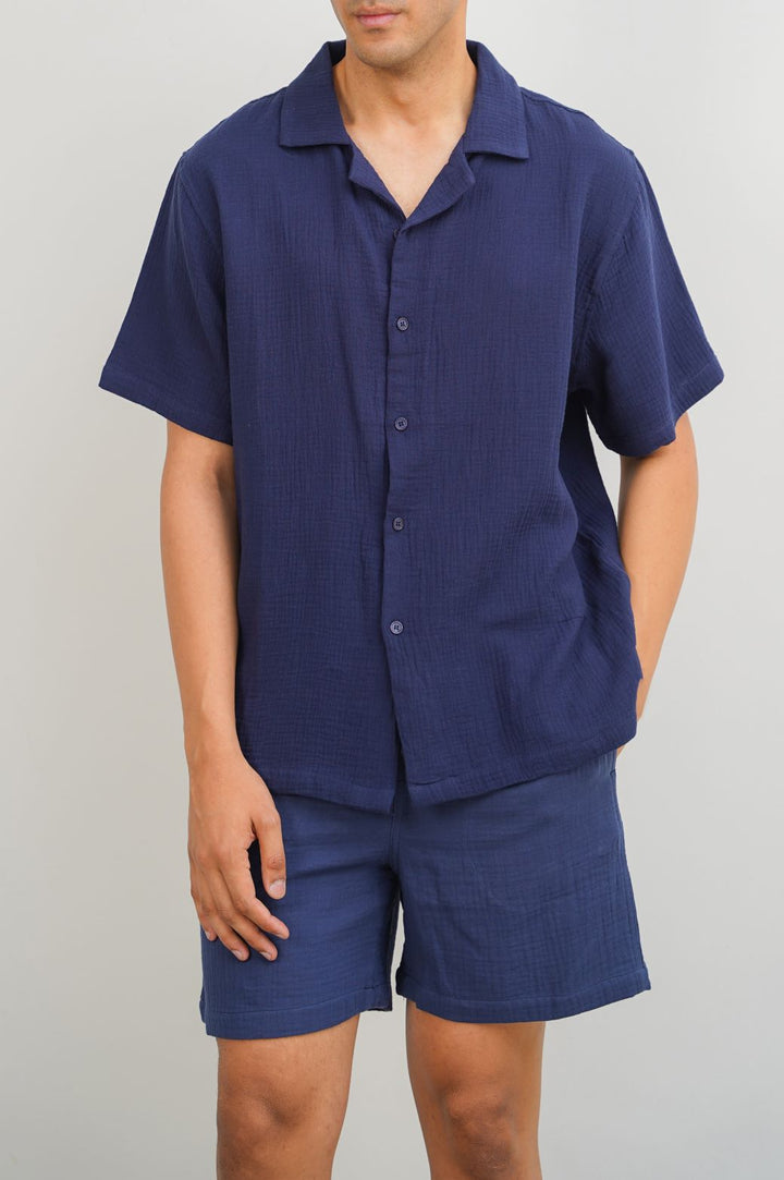 NAVY MUSLIN SAFARI SHIRT