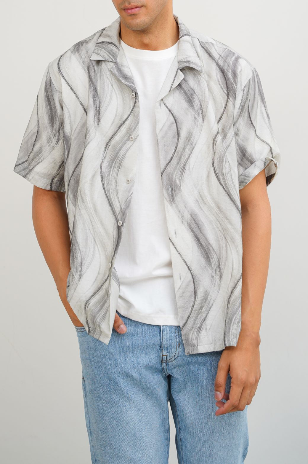 LIGHT GREY VINTAGE PRINTED SHIRT