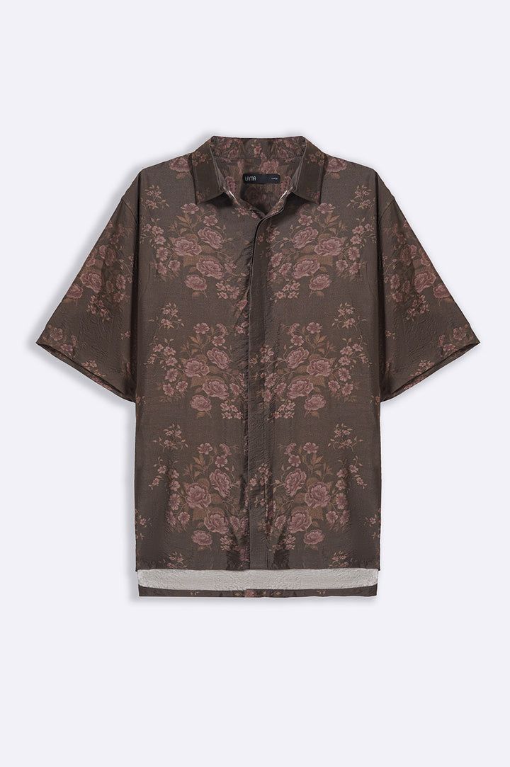 BROWN GRAPHITE PRINTED SAFARI SHIRT